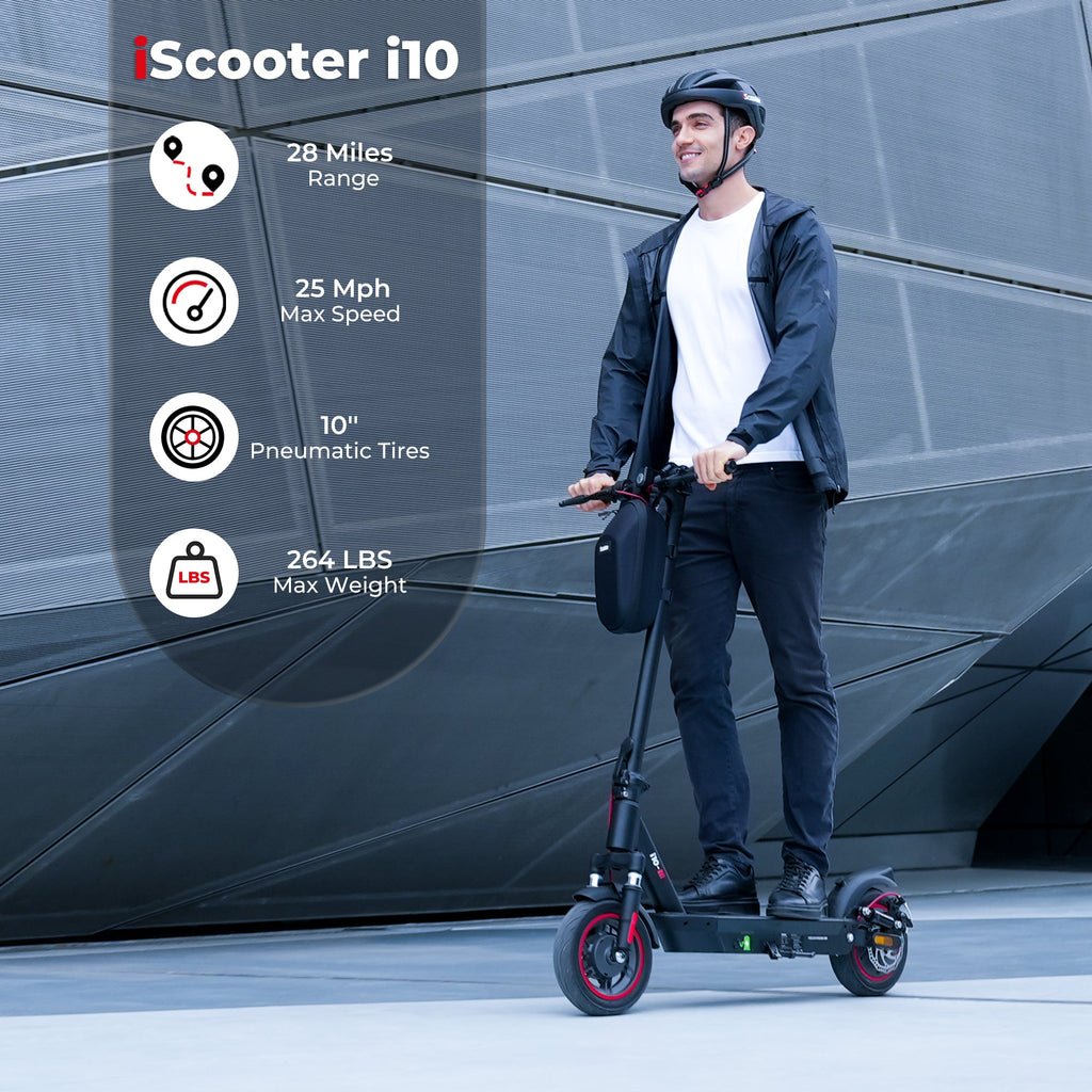iScooter i10 City Commuter Electric Scooter - 42V, 650W 15Ah, 25 MPH Max Speed, 28-Mile Range, Max Load 264 lbs - 100% Financing Available!