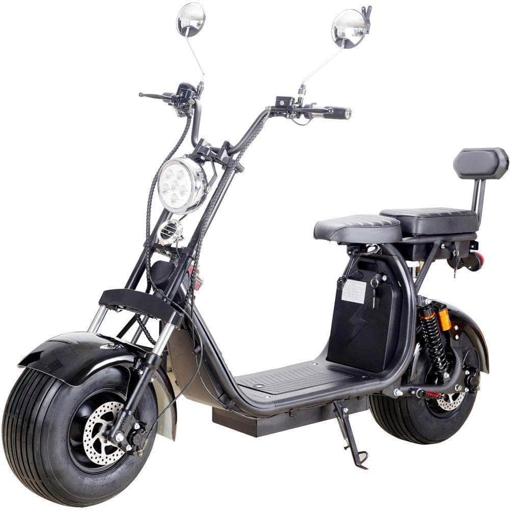 MotoTec Knockout 60v 2000w 36 Ah Fat Tire Electric Scooter - rear hub motor, 2-seater with backrest, under seat storage - 100% Financing Available!
